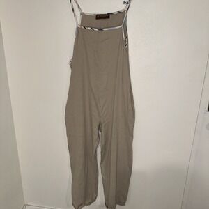 LA Relaxed Jumpsuit Size L Linen Spaghetti Strap Tan‎